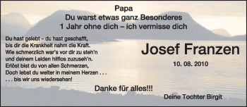 Traueranzeige von Josef Franzen von TRIERISCHER VOLKSFREUND