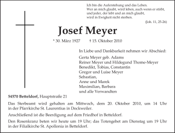 Traueranzeige von Josef Meyer von TRIERISCHER VOLKSFREUND