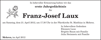Traueranzeige von Franz-Josef Laux von TRIERISCHER VOLKSFREUND