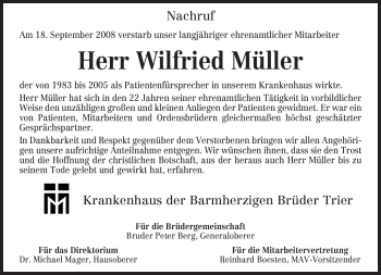 Traueranzeige von Wilfried Müller von TRIERISCHER VOLKSFREUND