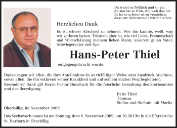 Traueranzeige von Hans-Peter Thiel von TRIERISCHER VOLKSFREUND
