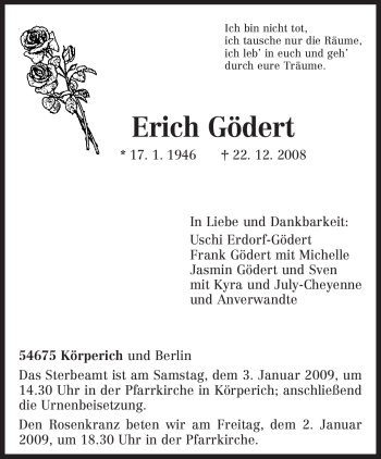 Traueranzeige von Erich Gödert von TRIERISCHER VOLKSFREUND