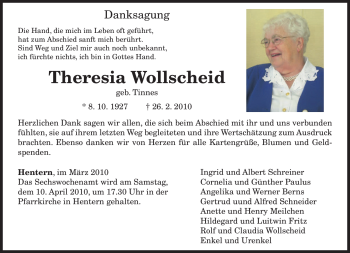 Traueranzeige von Theresia Wollscheid von TRIERISCHER VOLKSFREUND
