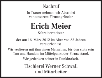 Traueranzeige von Erich Meier von TRIERISCHER VOLKSFREUND