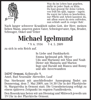 Traueranzeige von Michael Igelmund von TRIERISCHER VOLKSFREUND