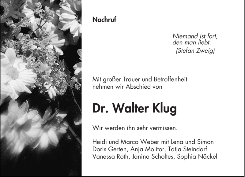  Traueranzeige für Walter Klug vom 07.10.2009 aus TRIERISCHER VOLKSFREUND