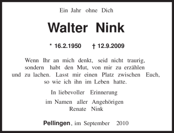 Traueranzeige von Walter Nink von TRIERISCHER VOLKSFREUND