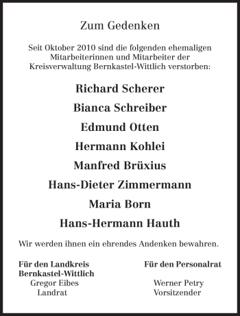 Traueranzeige von Hans-Dieter Zimmermann von TRIERISCHER VOLKSFREUND