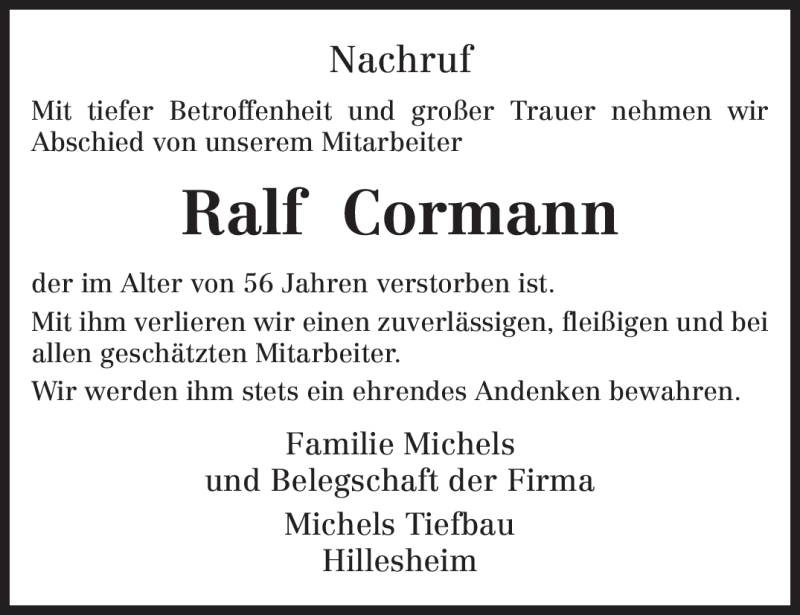  Traueranzeige für Ralf Cormann vom 29.12.2011 aus TRIERISCHER VOLKSFREUND