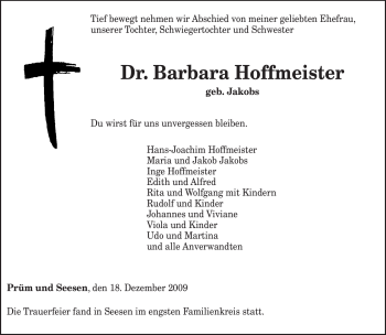 Traueranzeige von Barbara Hoffmeister von TRIERISCHER VOLKSFREUND