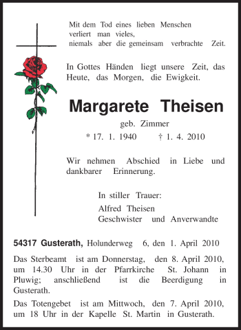 Traueranzeige von Margarete Theisen von TRIERISCHER VOLKSFREUND