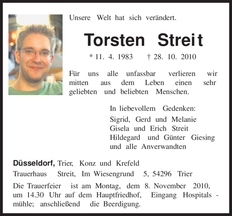  Traueranzeige für Torsten Streit vom 05.11.2010 aus TRIERISCHER VOLKSFREUND