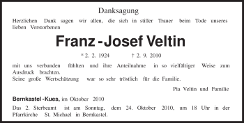 Traueranzeige von Franz-Josef Veltin von TRIERISCHER VOLKSFREUND