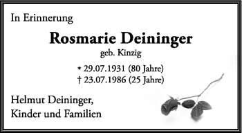 Traueranzeige von Rosmarie Deininger von TRIERISCHER VOLKSFREUND