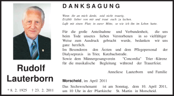 Traueranzeige von Rudolf Lauterborn von TRIERISCHER VOLKSFREUND