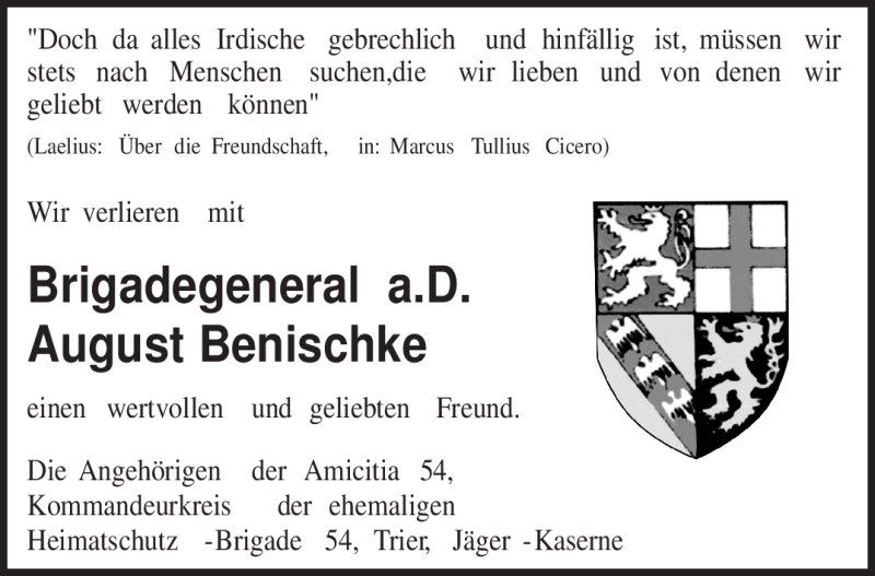  Traueranzeige für August Benischke vom 19.05.2010 aus TRIERISCHER VOLKSFREUND