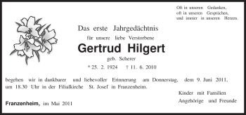 Traueranzeige von Gertrud Hilgert von TRIERISCHER VOLKSFREUND