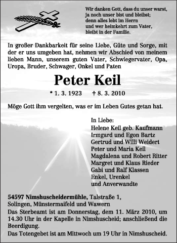 Traueranzeige von Peter Keil von TRIERISCHER VOLKSFREUND