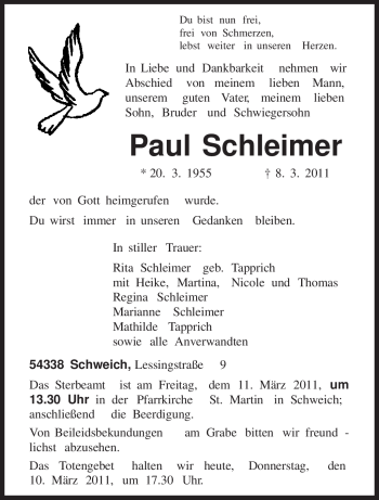 Traueranzeige von Paul Schleimer von TRIERISCHER VOLKSFREUND