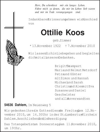 Traueranzeige von Ottilie Koos von TRIERISCHER VOLKSFREUND