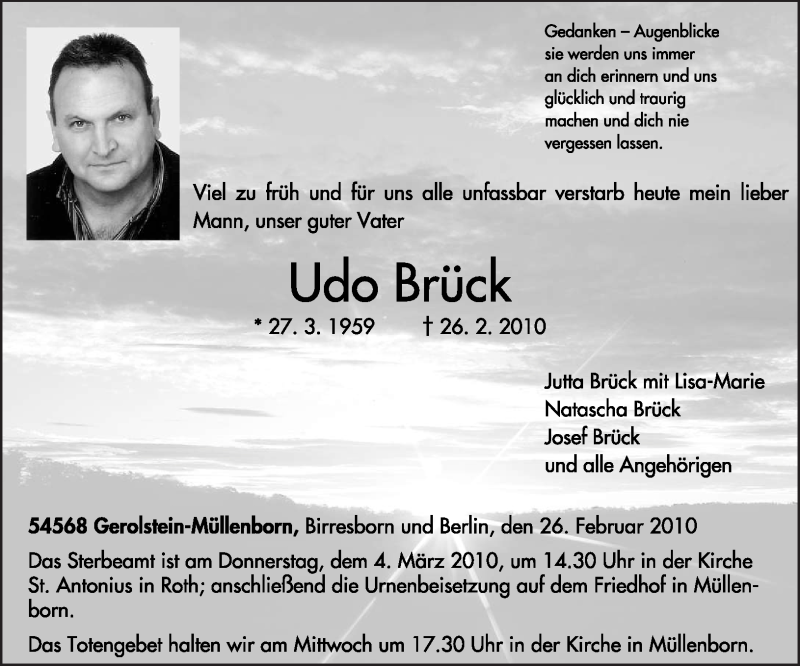 Traueranzeige für Udo Brück vom 01.03.2010 aus TRIERISCHER VOLKSFREUND