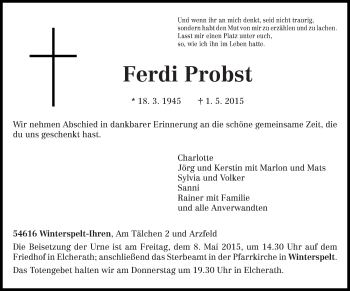 Traueranzeige von Ferdi Probst von trierischer_volksfreund