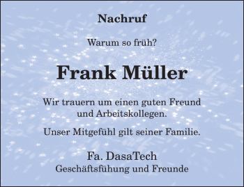 Traueranzeige von Frank Müller von TRIERISCHER VOLKSFREUND