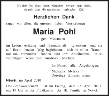 Traueranzeige von Maria Pohl von TRIERISCHER VOLKSFREUND
