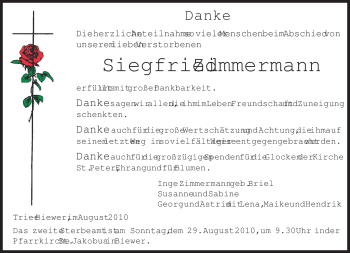 Traueranzeige von Siegfried Zimmermann von TRIERISCHER VOLKSFREUND