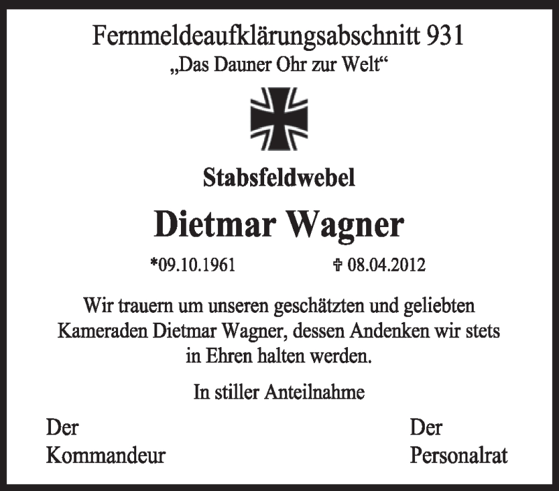  Traueranzeige für Dietmar Wagner vom 13.04.2012 aus TRIERISCHER VOLKSFREUND