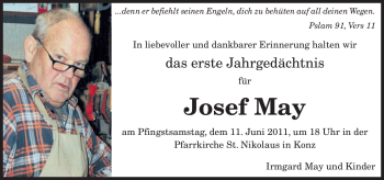 Traueranzeige von Josef May von TRIERISCHER VOLKSFREUND