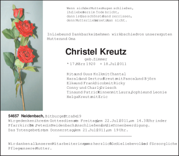 Traueranzeige von Christel Kreutz von TRIERISCHER VOLKSFREUND