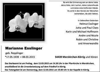 Traueranzeige von Marianne Esslinger von trierischer_volksfreund