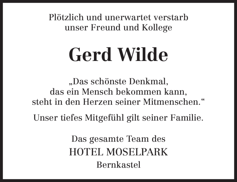  Traueranzeige für Gerd Wilde vom 23.03.2012 aus TRIERISCHER VOLKSFREUND