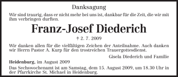 Traueranzeige von Franz-Josef Diederich von TRIERISCHER VOLKSFREUND