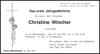 Traueranzeige von Christine Wincher von TRIERISCHER VOLKSFREUND