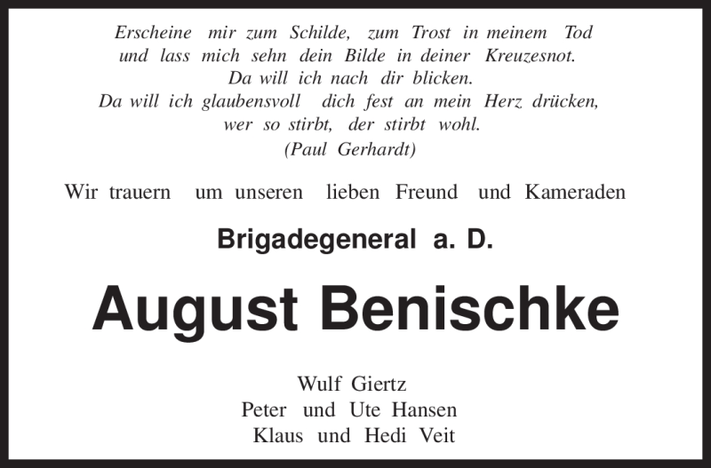  Traueranzeige für August Benischke vom 19.05.2010 aus TRIERISCHER VOLKSFREUND