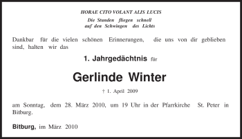 Traueranzeige von Gerlinde Winter von TRIERISCHER VOLKSFREUND