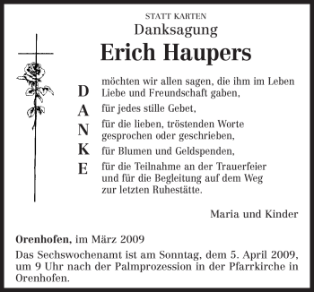 Traueranzeige von Erich Haupers von TRIERISCHER VOLKSFREUND