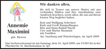 Traueranzeige von Annemie Maximini von TRIERISCHER VOLKSFREUND