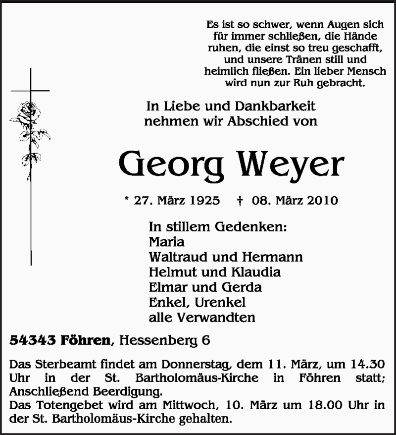  Traueranzeige für Georg Weyer vom 10.03.2010 aus TRIERISCHER VOLKSFREUND