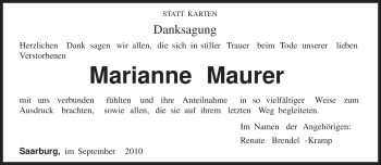 Traueranzeige von Marianne Maurer von TRIERISCHER VOLKSFREUND