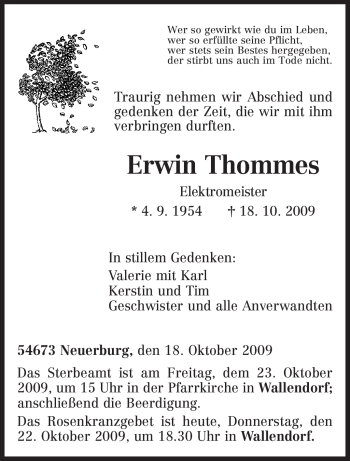 Traueranzeige von Erwin Thommes von TRIERISCHER VOLKSFREUND
