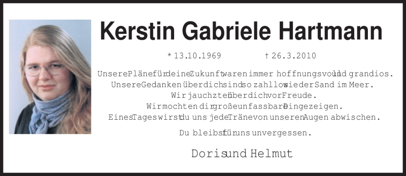  Traueranzeige für Kerstin Gabriele Hartmann vom 13.10.2010 aus TRIERISCHER VOLKSFREUND