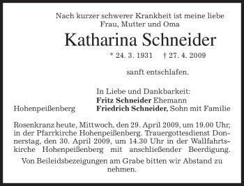 Traueranzeige von Katharina Schneider von TRIERISCHER VOLKSFREUND