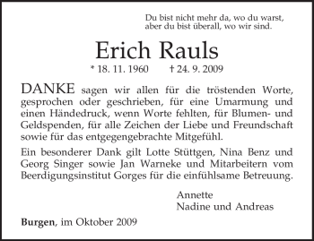 Traueranzeige von Erich Rauls von TRIERISCHER VOLKSFREUND