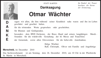 Traueranzeige von Otmar Wächter von TRIERISCHER VOLKSFREUND