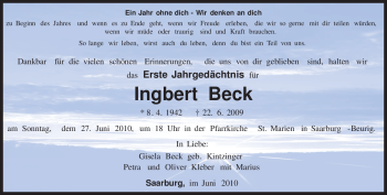 Traueranzeige von Ingbert Beck von TRIERISCHER VOLKSFREUND