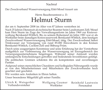 Traueranzeige von Helmut Sturm von TRIERISCHER VOLKSFREUND