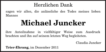 Traueranzeige von Michael Juncker von TRIERISCHER VOLKSFREUND